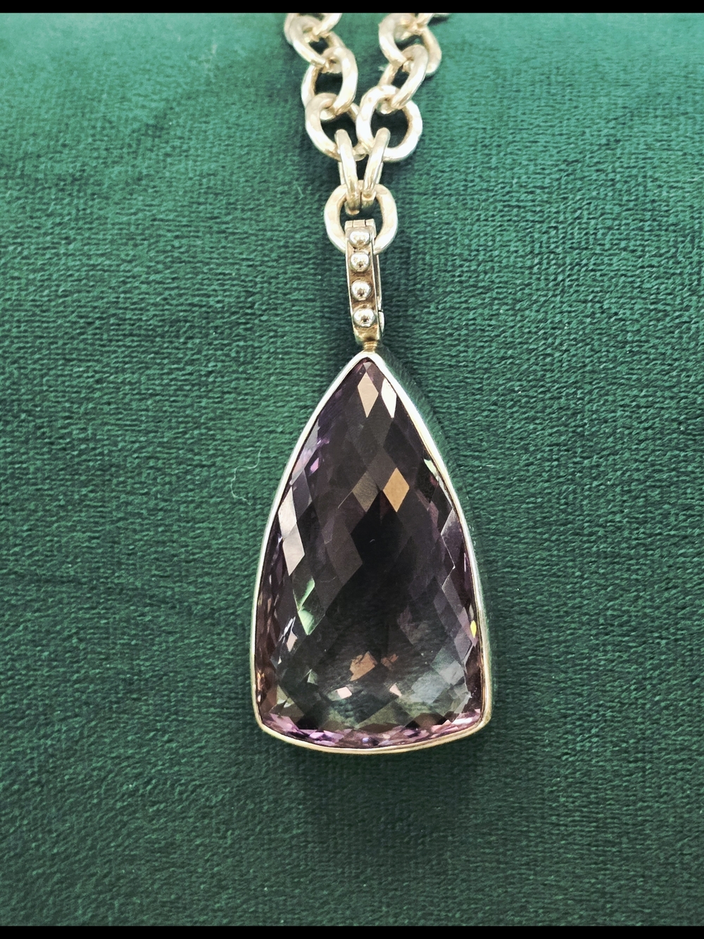HUGE Dina Mackney SS Trillion Cut Amethyst Pendant Enhancer 3inches-Collectible